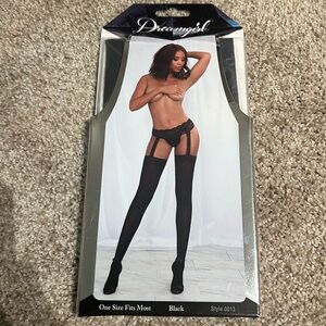Dreamgirl Sheer Garter Belt Pantyhose Black One Size fits most